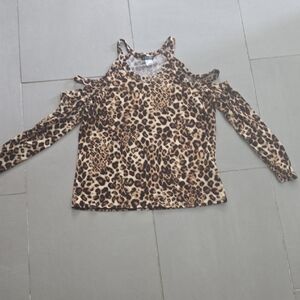 Leopard Print Cold Shoulder Top